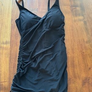 Elegant Black Swim Ruched Dress